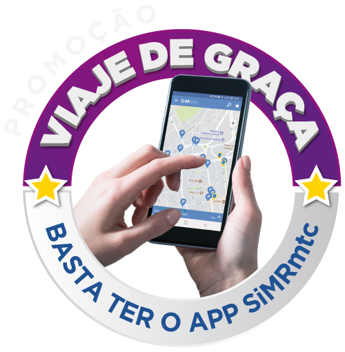 Logomarca Promoção - Viaje de Graça - Basta ter o App Simrmtc.